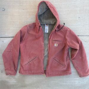 Vintage Sunfaded Pink Salmon Cropped Carhartt Hooded Detroit Jacket WJ141